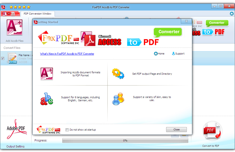 Screenshot of FoxPDF Accdb to PDF Converter 3.0