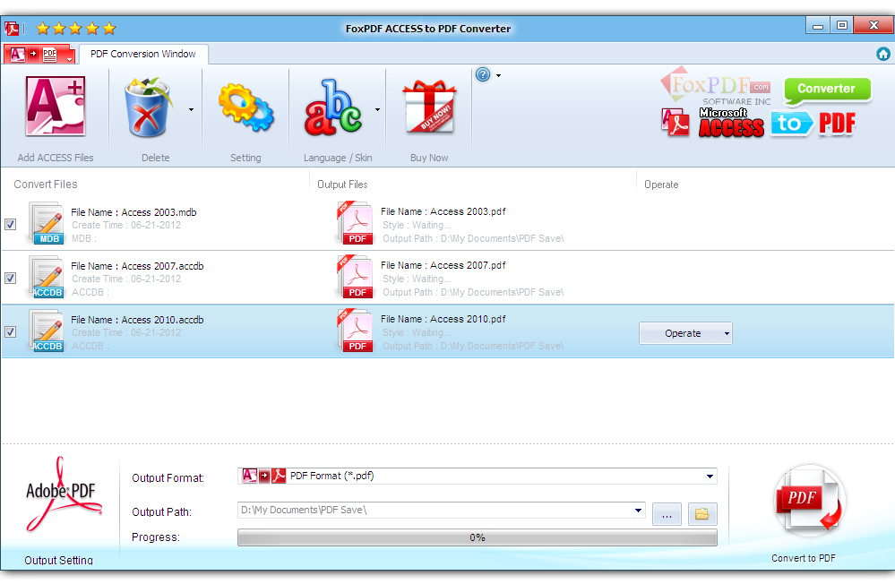 Screenshot of FoxPDF Access to PDF Converter 3.0