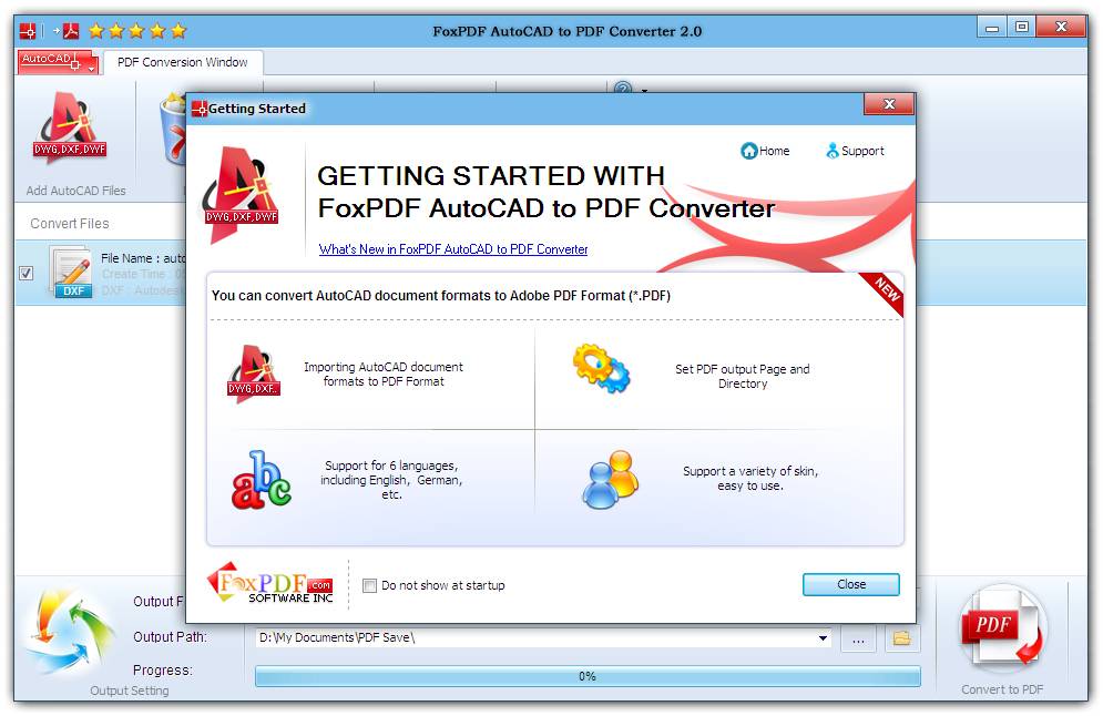 Screenshot of FoxPDF AutoCAD to PDF Converter 3.0
