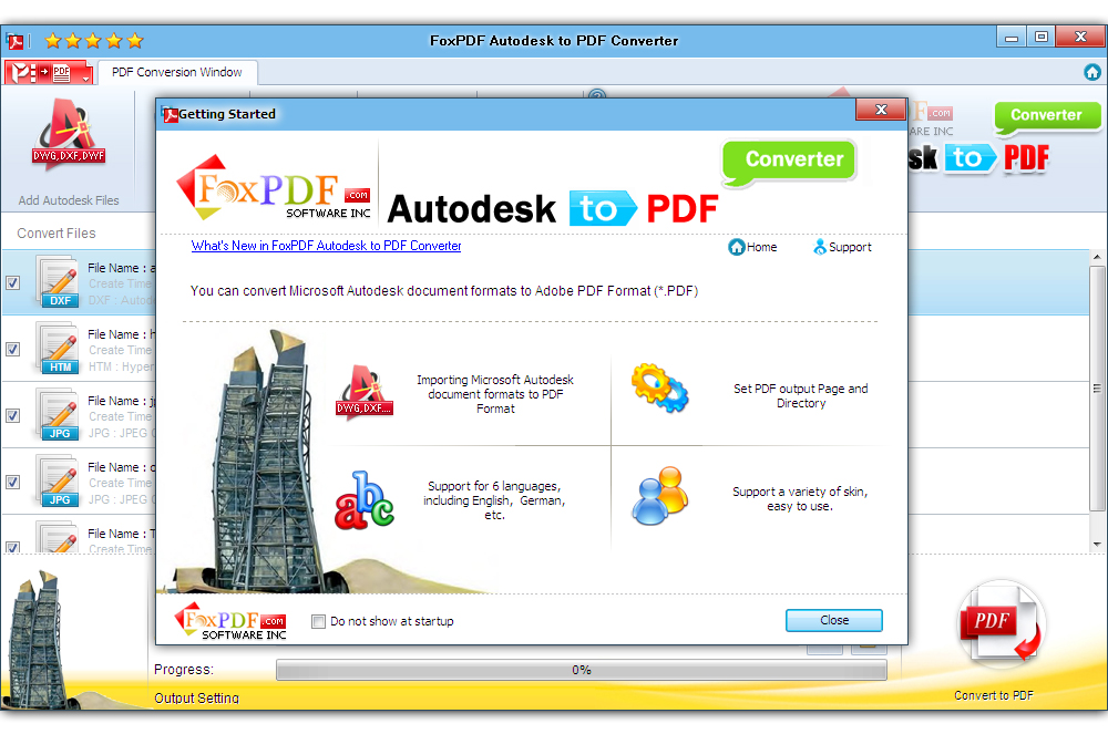 Screenshot of FoxPDF Autodesk to PDF Converter 3.0