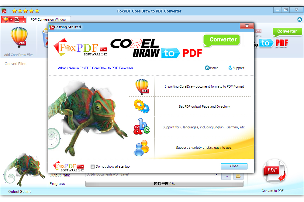 Screenshot of FoxPDF CorelDraw to PDF Converter 3.0