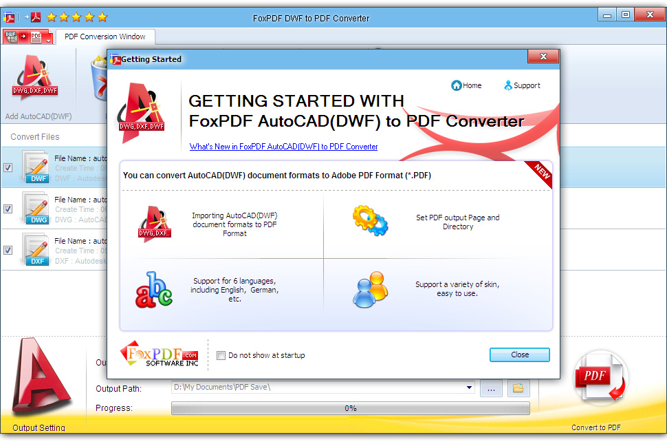 Screenshot of FoxPDF DWF to PDF Converter