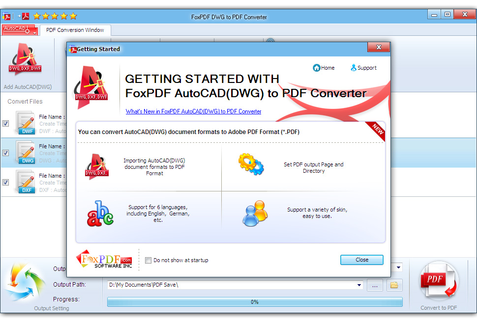 Screenshot of FoxPDF DWG to PDF Converter