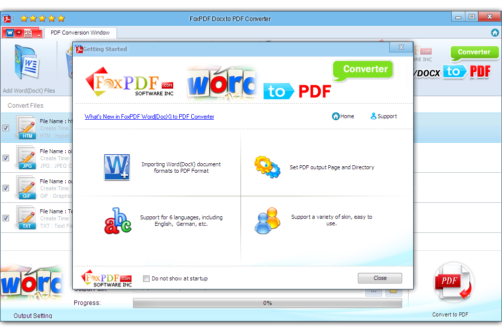 Screenshot of FoxPDF DocX to PDF Converter