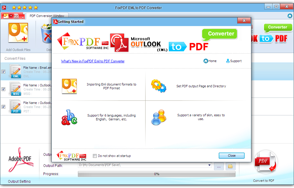 Screenshot of FoxPDF EML to PDF Converter 3.0