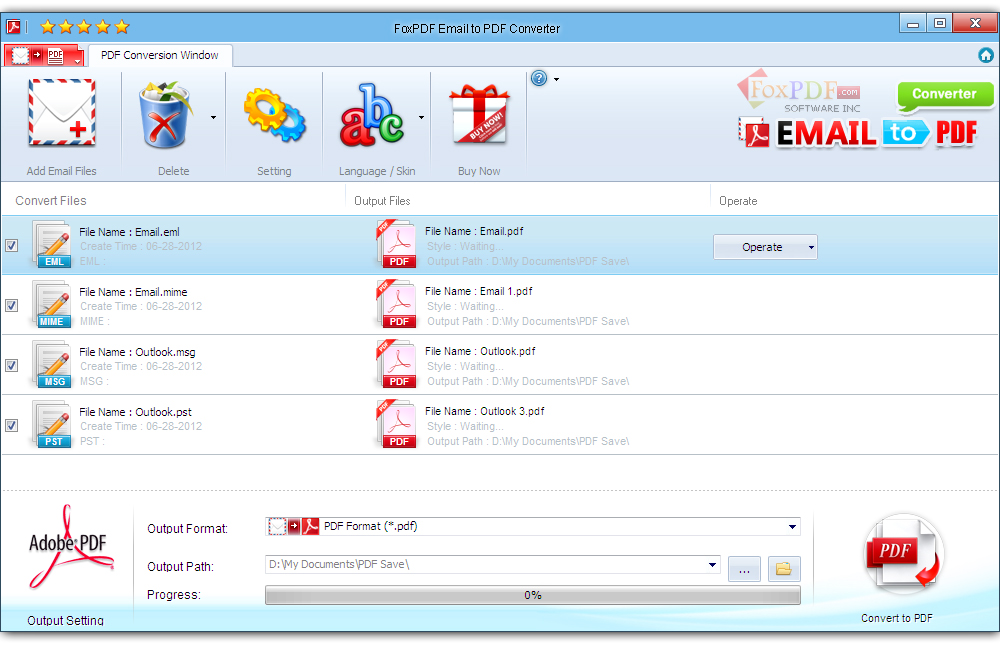 Screenshot of FoxPDF Email to PDF Converter