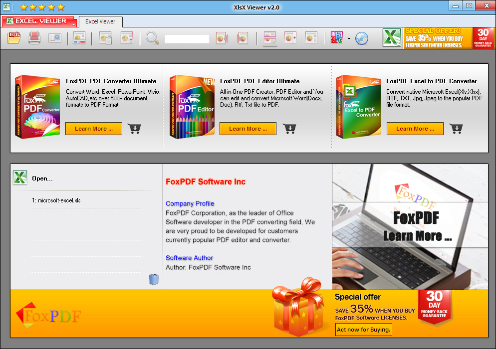 Screenshot of XlsX Viewer 2.0