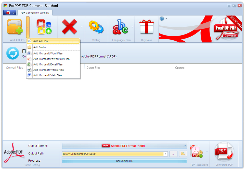 Screenshot of FoxPDF PDF Converter Standard 5.0