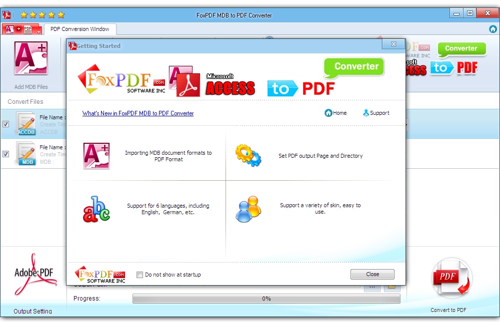 Screenshot of FoxPDF MDB to PDF Converter