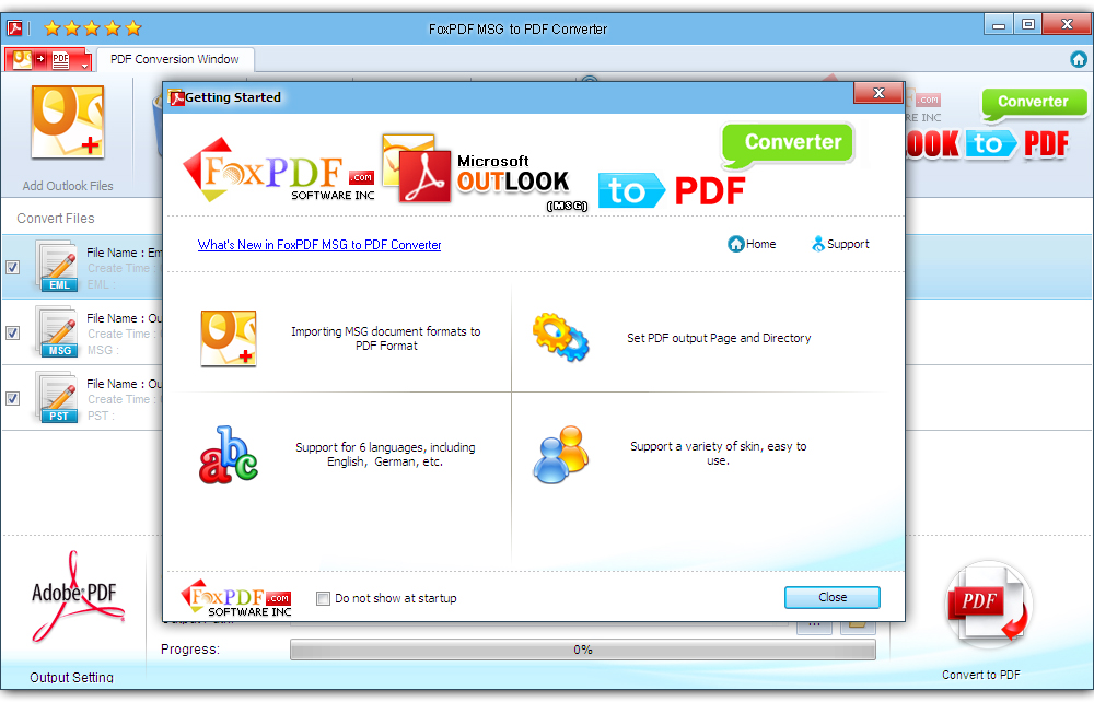 Screenshot of FoxPDF MSG to PDF Converter