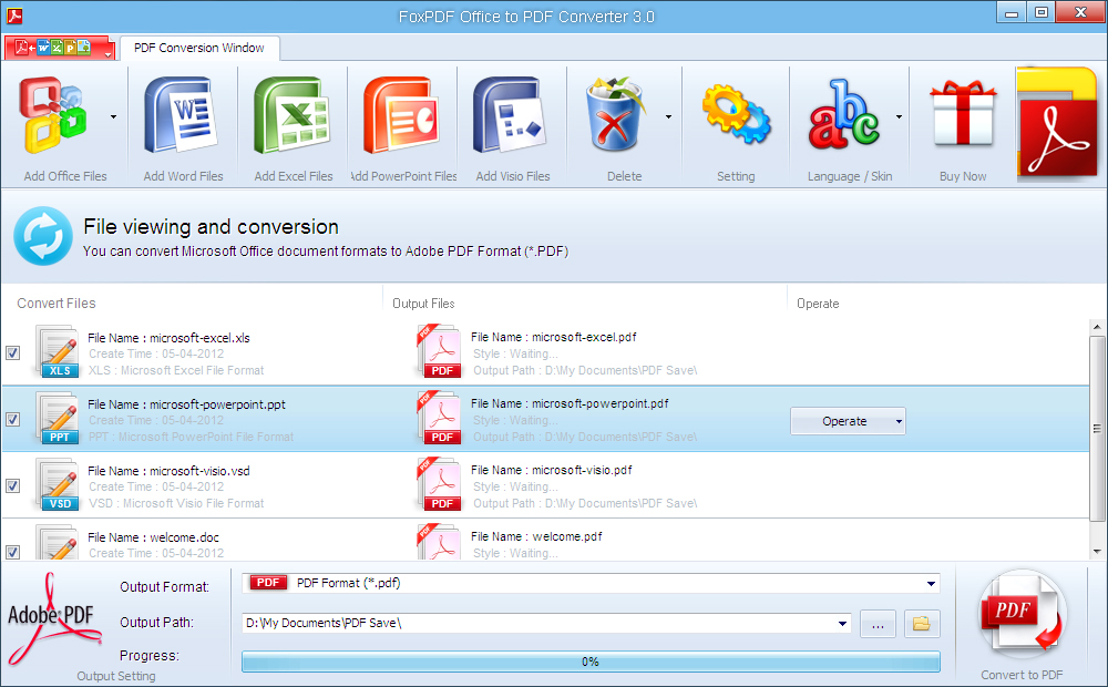 Screenshot of FoxPDF Office to PDF Converter