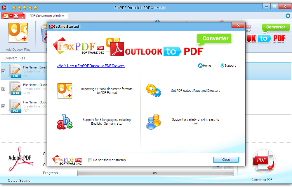 Screenshot of FoxPDF Outlook to PDF Converter 3.0