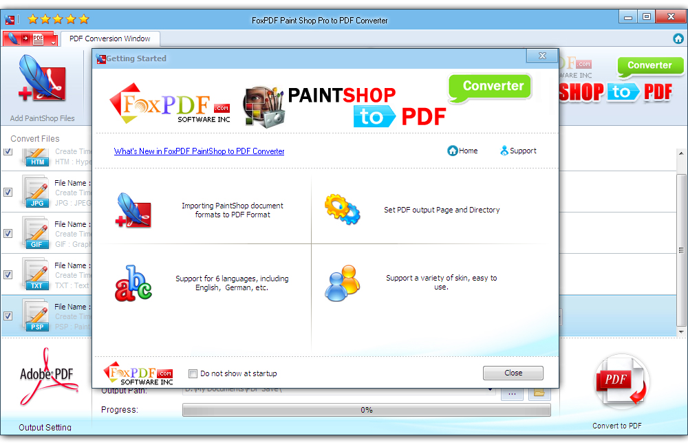 Screenshot of FoxPDF Paint Shop Pro to PDF Converter 3.0