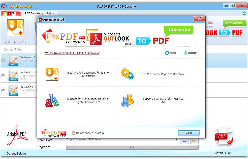 Screenshot of FoxPDF PST to PDF Converter