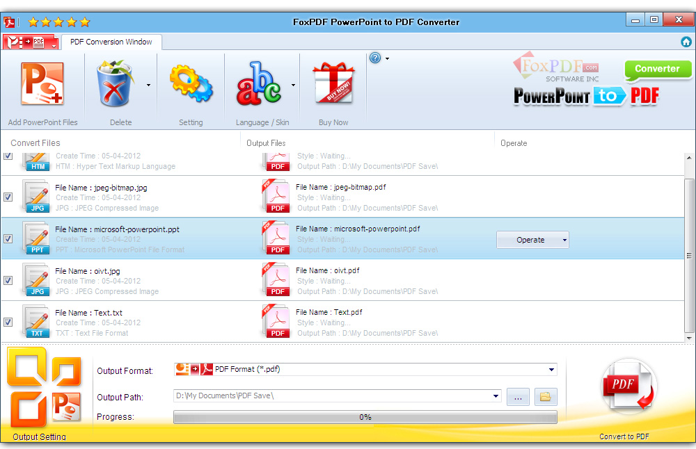 Screenshot of FoxPDF PowerPoint to PDF Converter