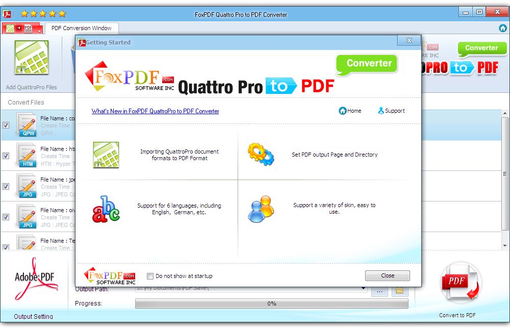 Screenshot of FoxPDF QuattroPro to PDF Converter 3.0