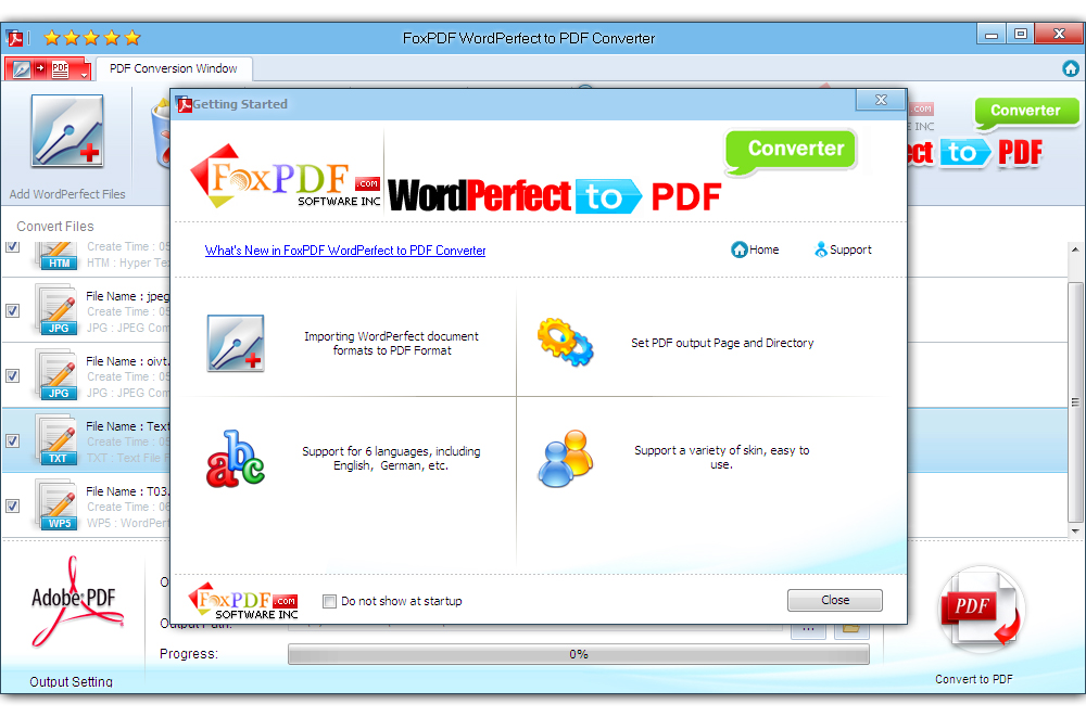 Screenshot of FoxPDF WordPerfect to PDF Converter