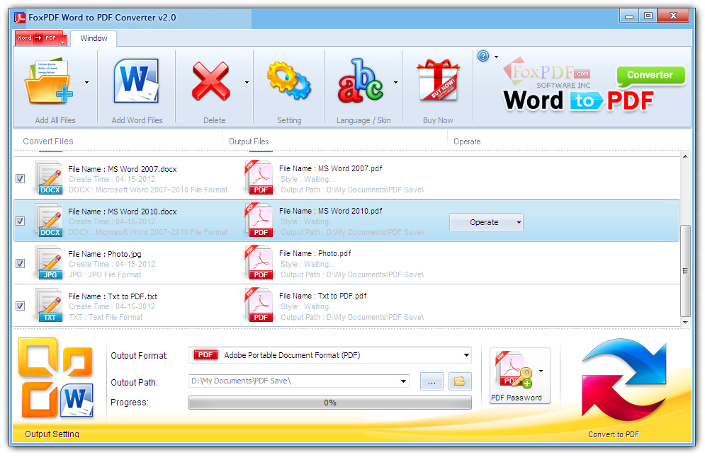 Screenshot of FoxPDF Word to PDF Converter