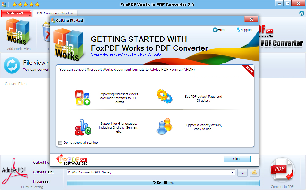 Screenshot of FoxPDF Works to PDF Converter 3.0