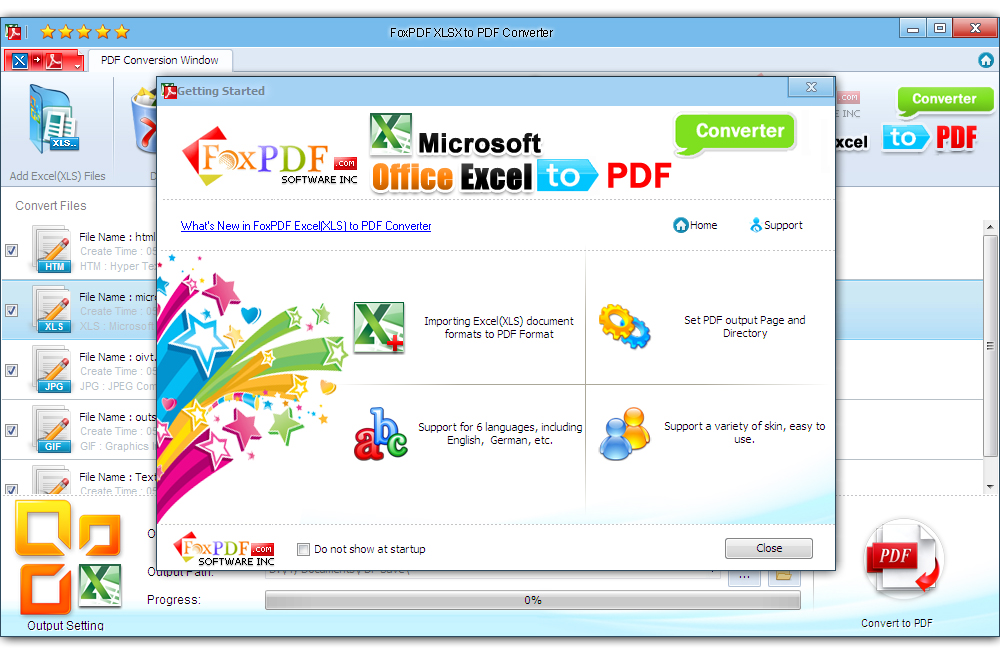 Screenshot of FoxPDF XLSX to PDF Converter 3.0